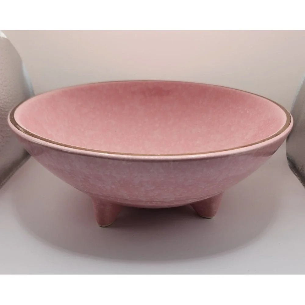 Kenwood Vintage Pink MCM Retro 964 Drip Speckled Footed Oven Proof Bowl USA 8.75